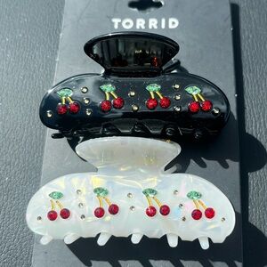 Torrid Women's Cherry Hair Clips Red Green Gems Black White